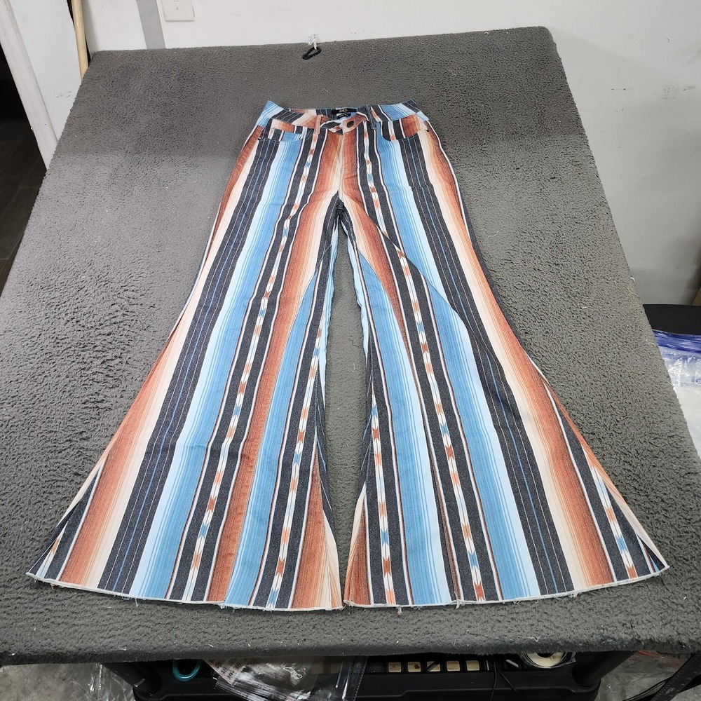 I&B Jeans Womens 10 Multicolor Striped High Rise Wide Leg Southwestern Boho